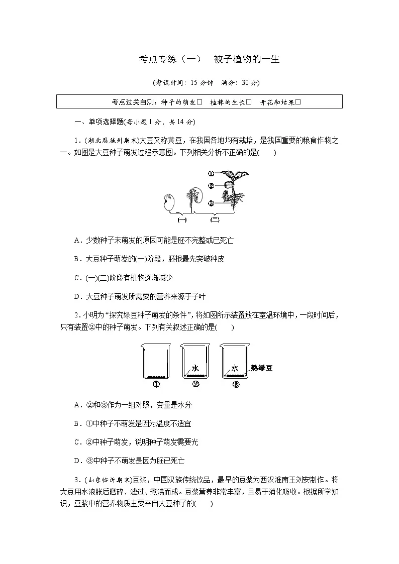 考点专练(一) 被子植物的一生 - 学生版第1页