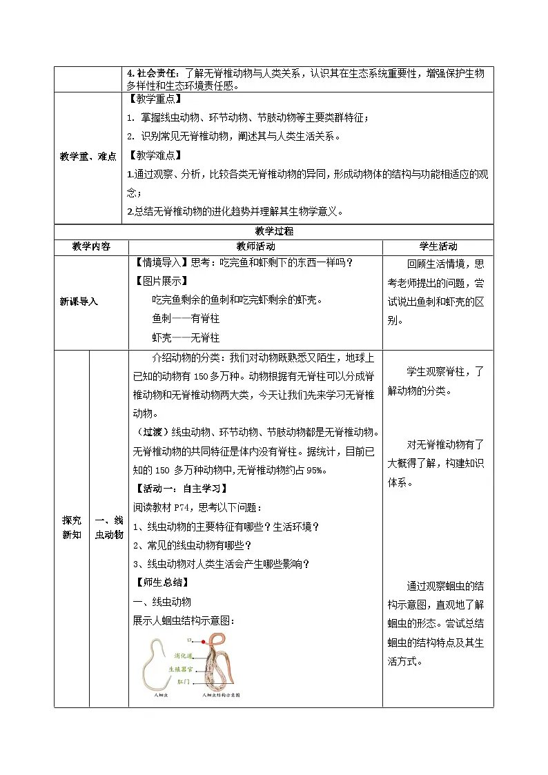 2.4.1 无脊椎动物(教学设计)生物苏教版2024七年级上册第2页