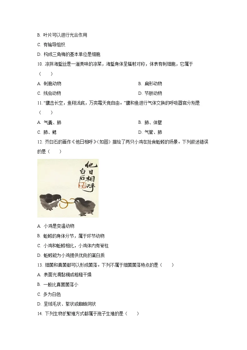 江西省赣州市章贡区2024-2025学年七年级上学期期末生物试卷(学生版)第2页