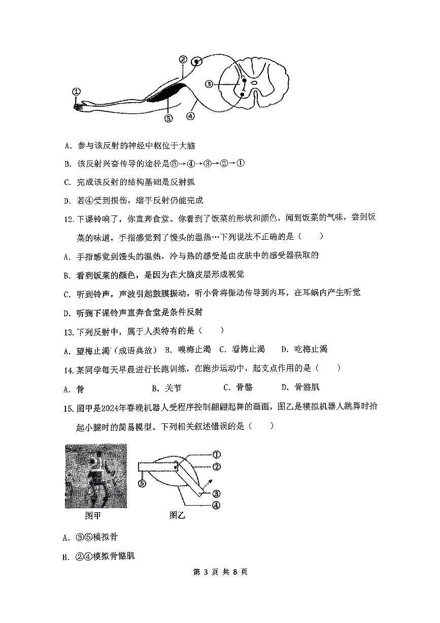河北省邯郸市第二十五中学2025-2026学年八年级上学期第一次月考生物试卷(无答案)第3页