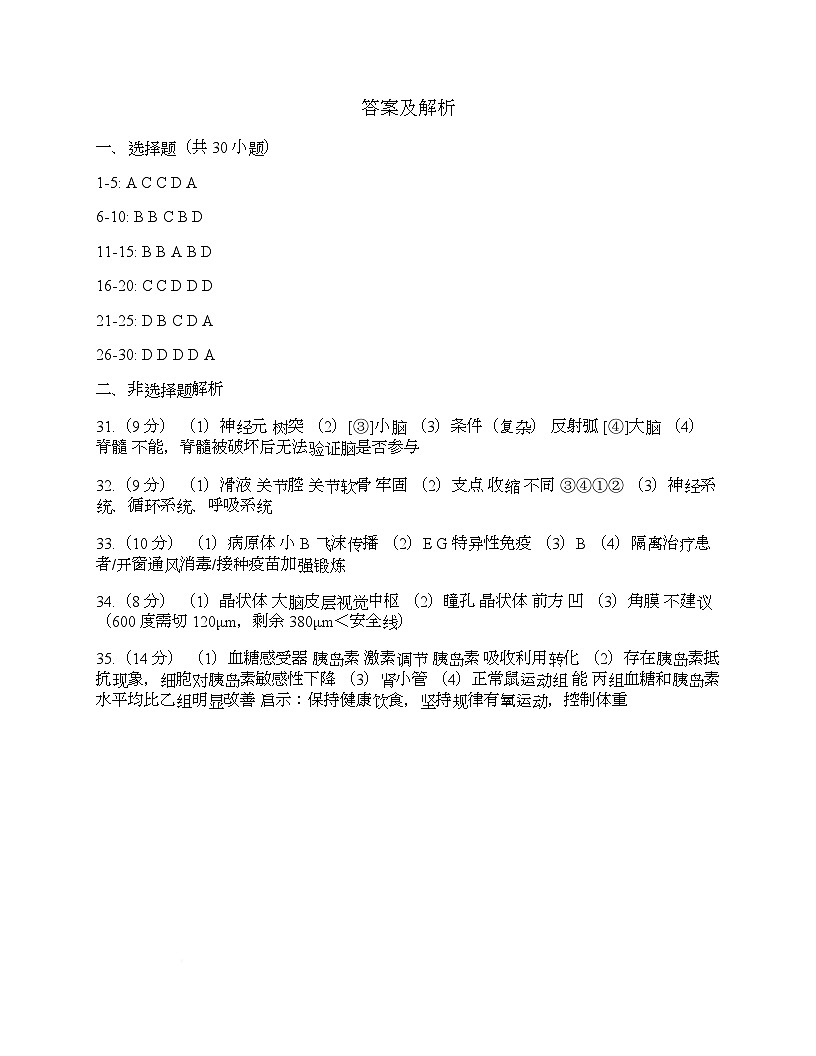 山东省青岛市即墨区灵山中学2025-2026学年八年级上学期第一次月考生物试题、答案及解析 答案及解析第1页