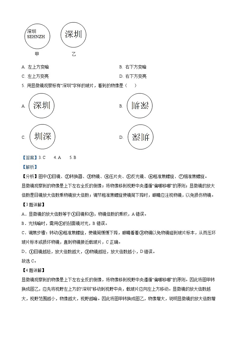 精品解析:广东省深圳高级中学北校区等多校2024-2025学年七年级上学期期中生物学试题(解析版)第3页