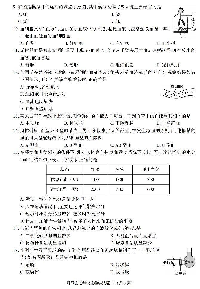 陕西省商洛市丹凤县2022-2023学年七年级下学期期末考试生物试卷第2页