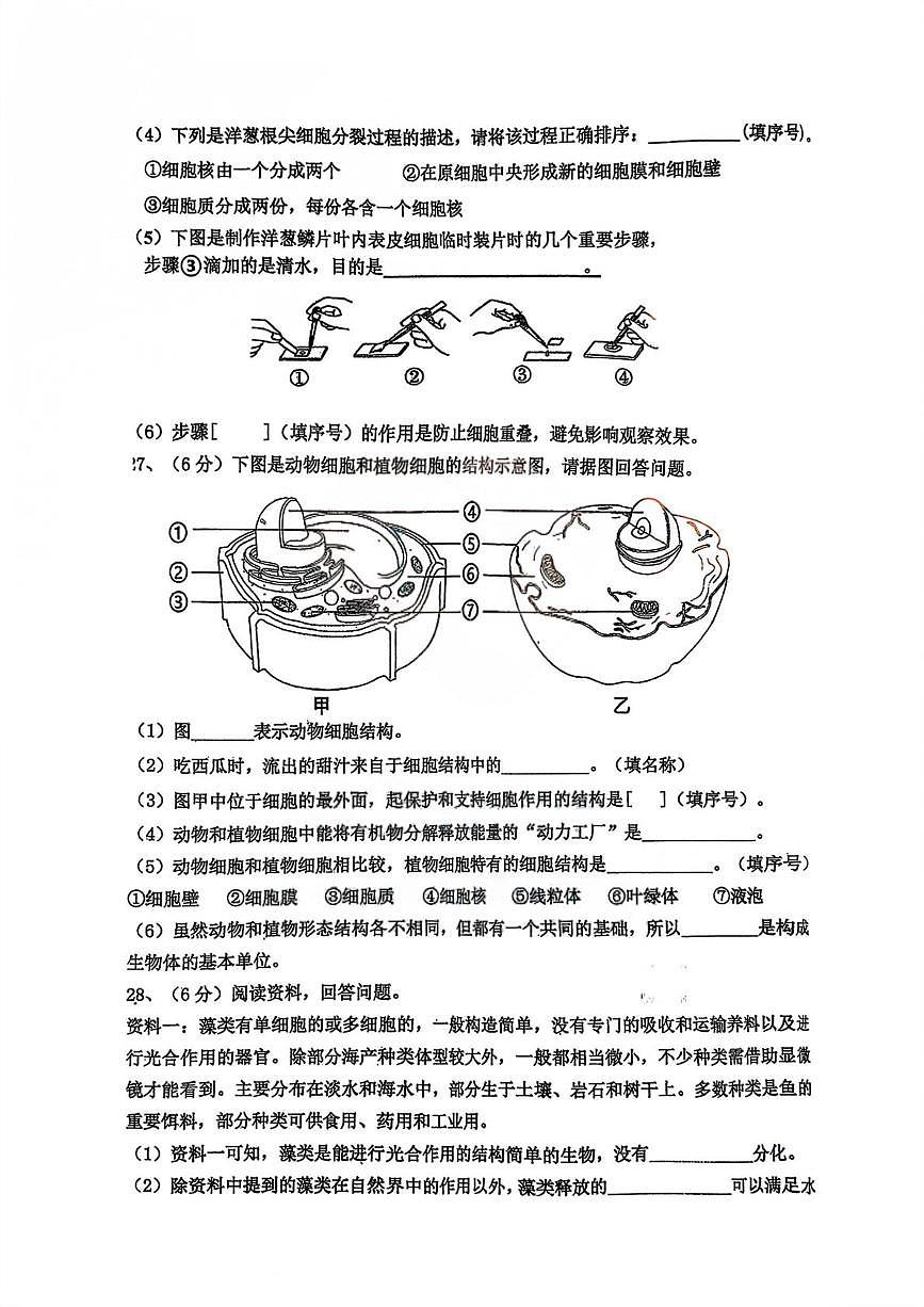 黑龙江省哈尔滨工业大学附属中学校2025-2026学年七年级上学期期中考试生物试题第3页