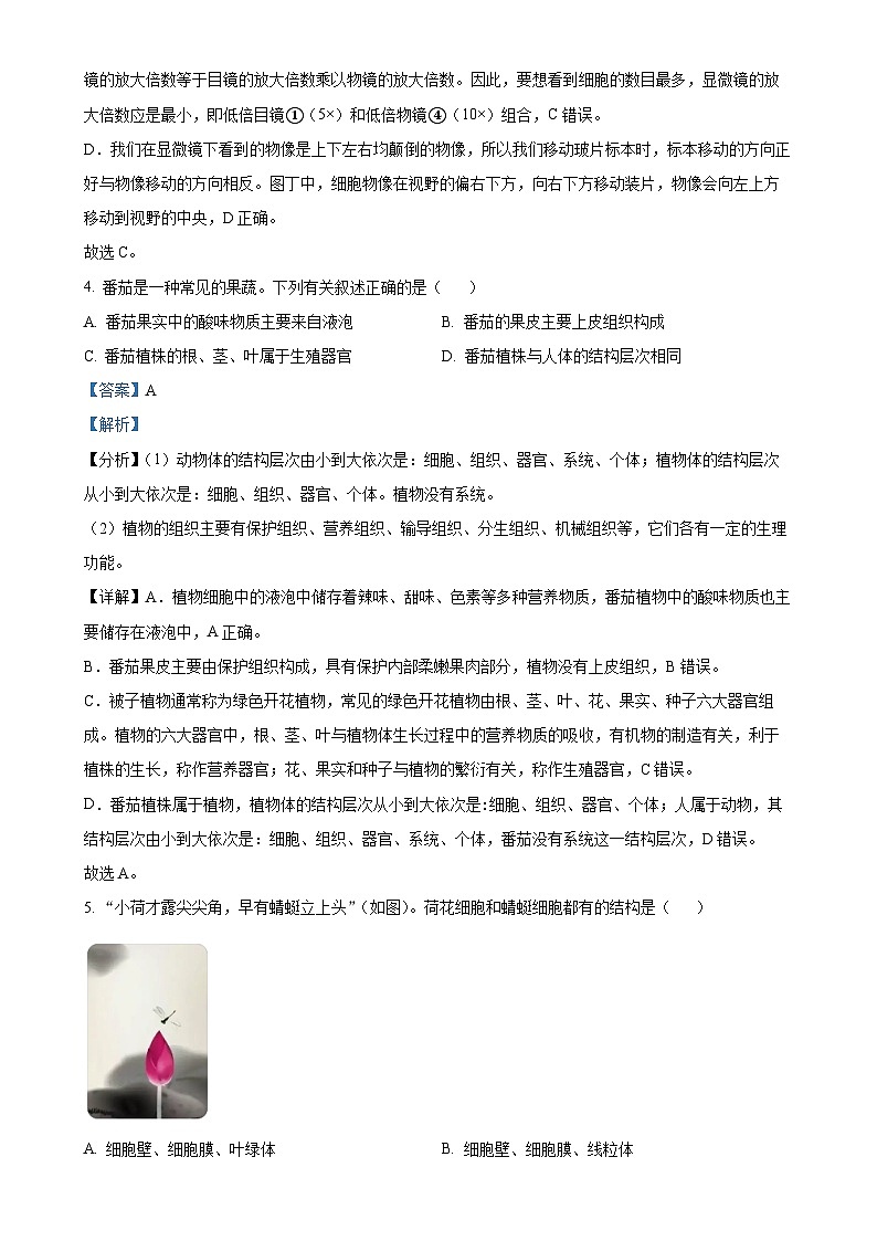 安徽省巢湖市2七年级上学期期末生物试题(解析版)-A4第3页