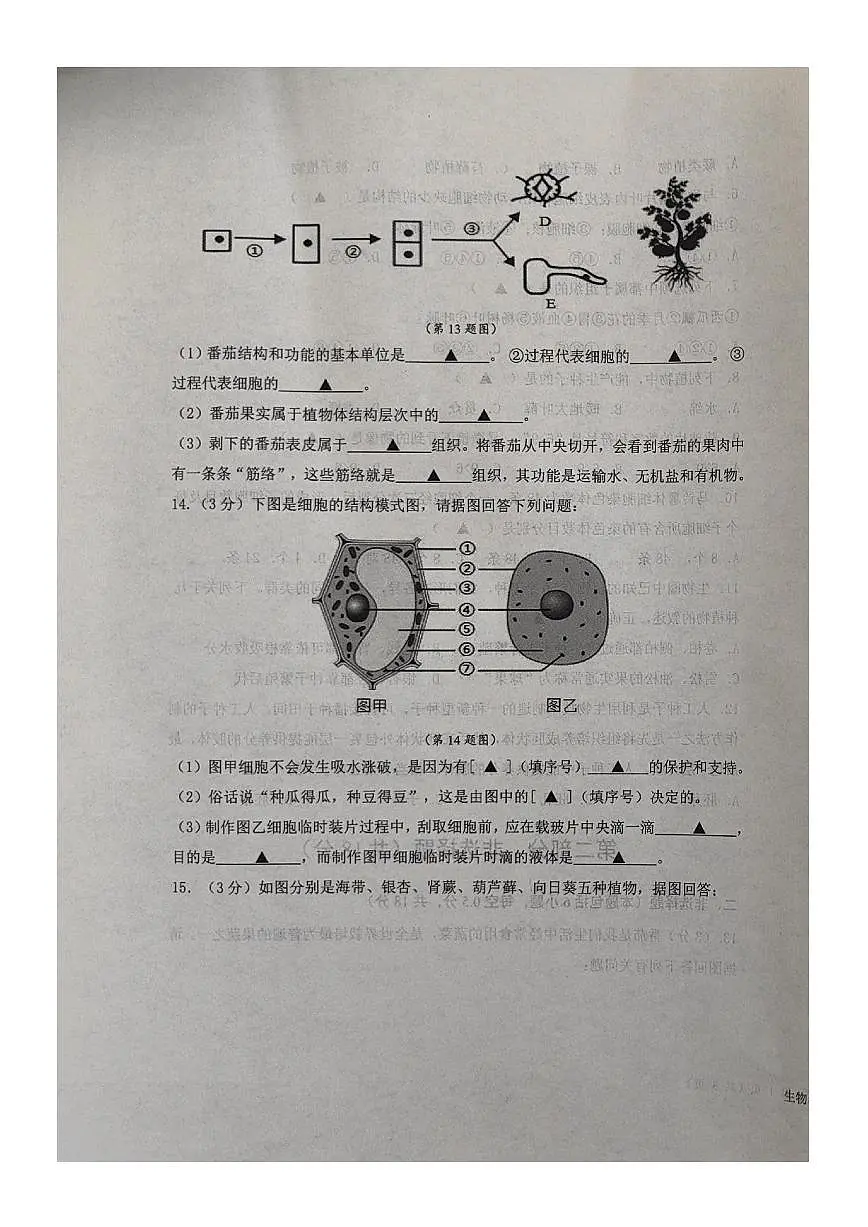 辽宁省葫芦岛市龙港区2025-2026学年七年级上学期期中考试生物试卷第3页