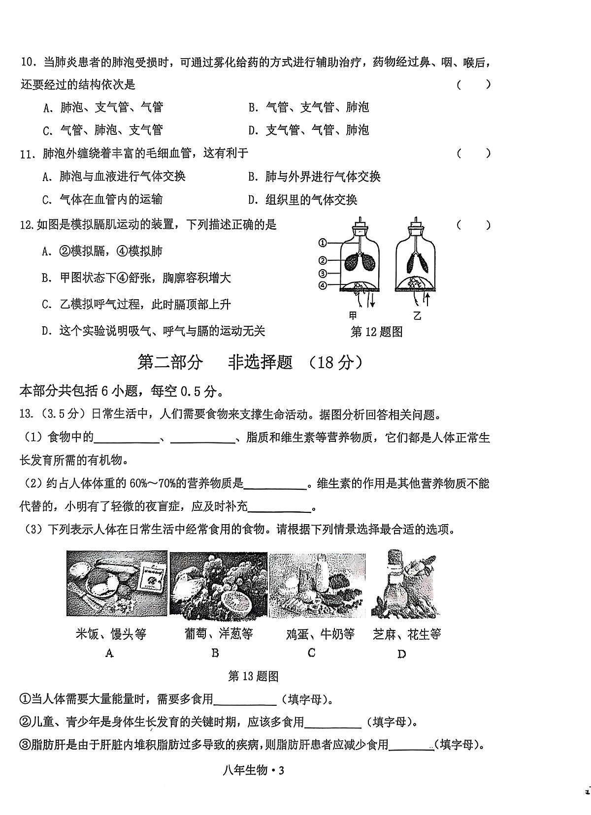 辽宁省沈阳市沈北新区2025-2026学年上学期八年级生物学期中试卷(无答案)第3页