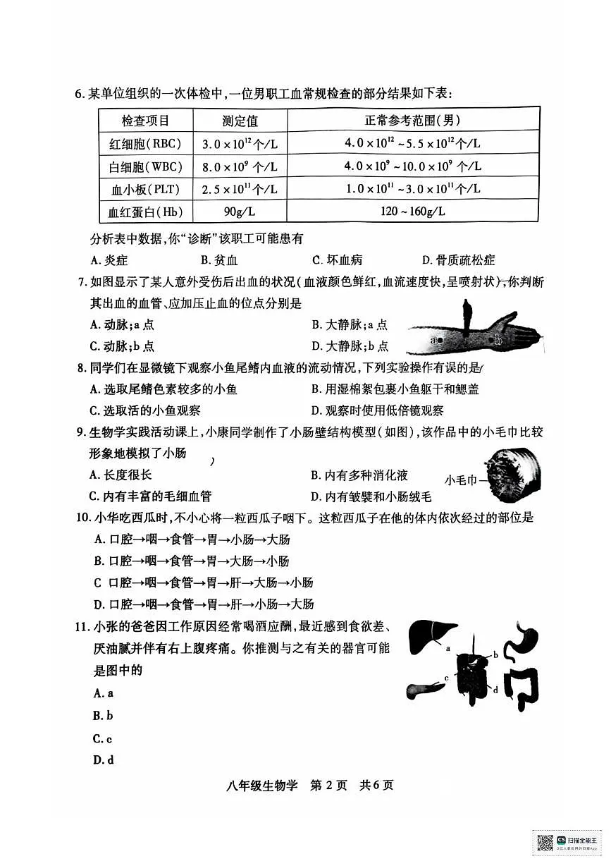山西省运城市临猗县2025-2026学年八年级上学期期中学业质量生物检测试题第2页