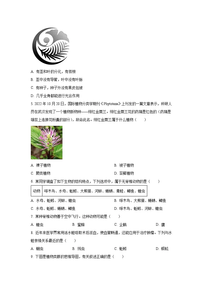 河南省洛阳市洛龙区2024-2025学年八年级上学期期中生物试卷(学生版)第2页