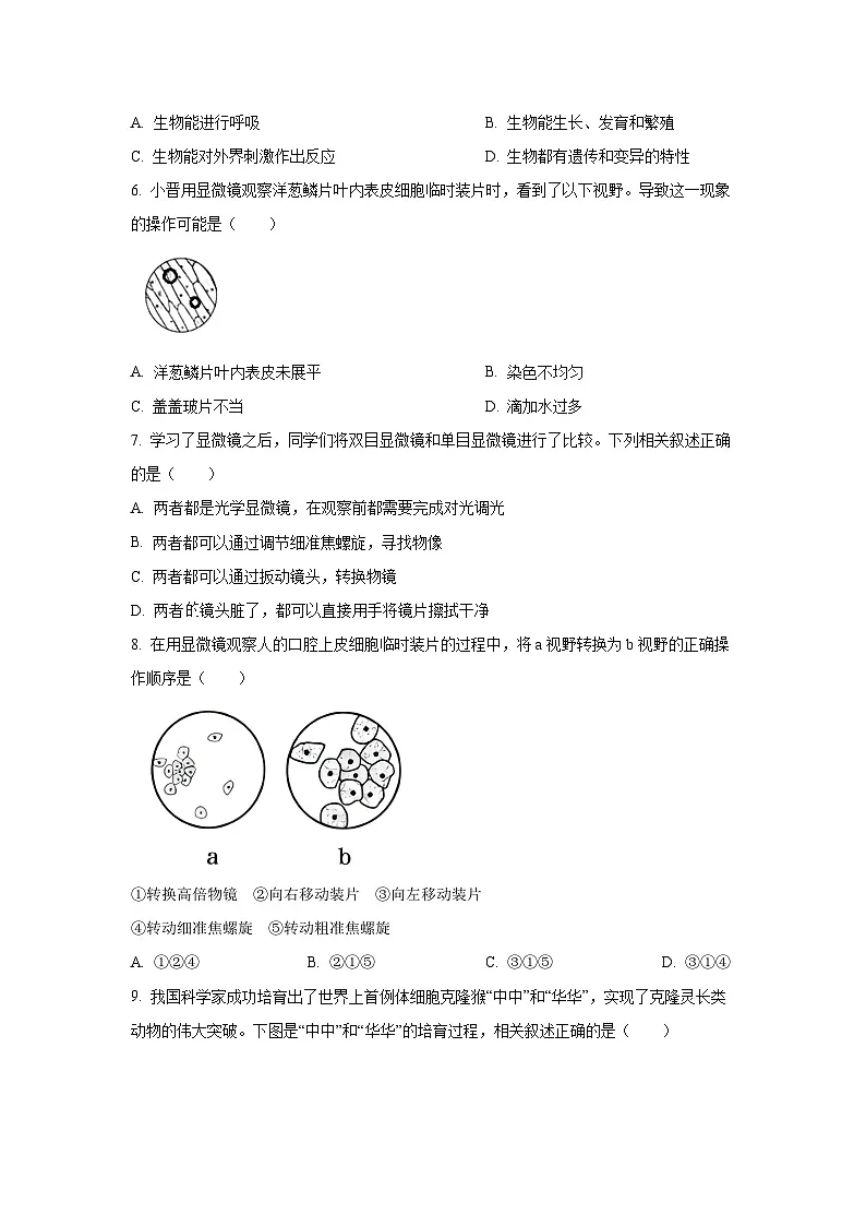 山西省大同市平城区多校联考2024-2025学年七年级上学期期中生物试卷(学生版)第2页