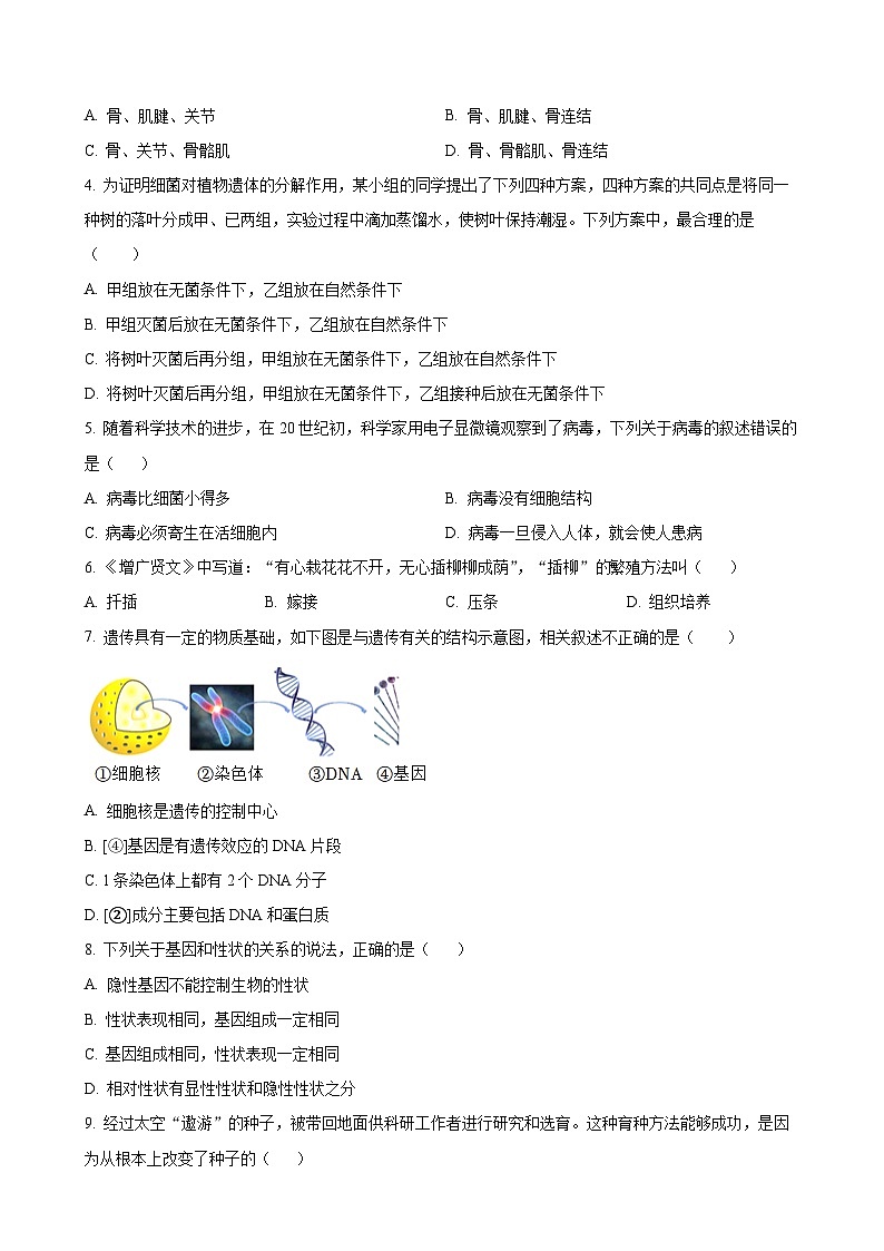 2025年安徽省亳州市利辛县八年级中考一模生物试题-A4第2页
