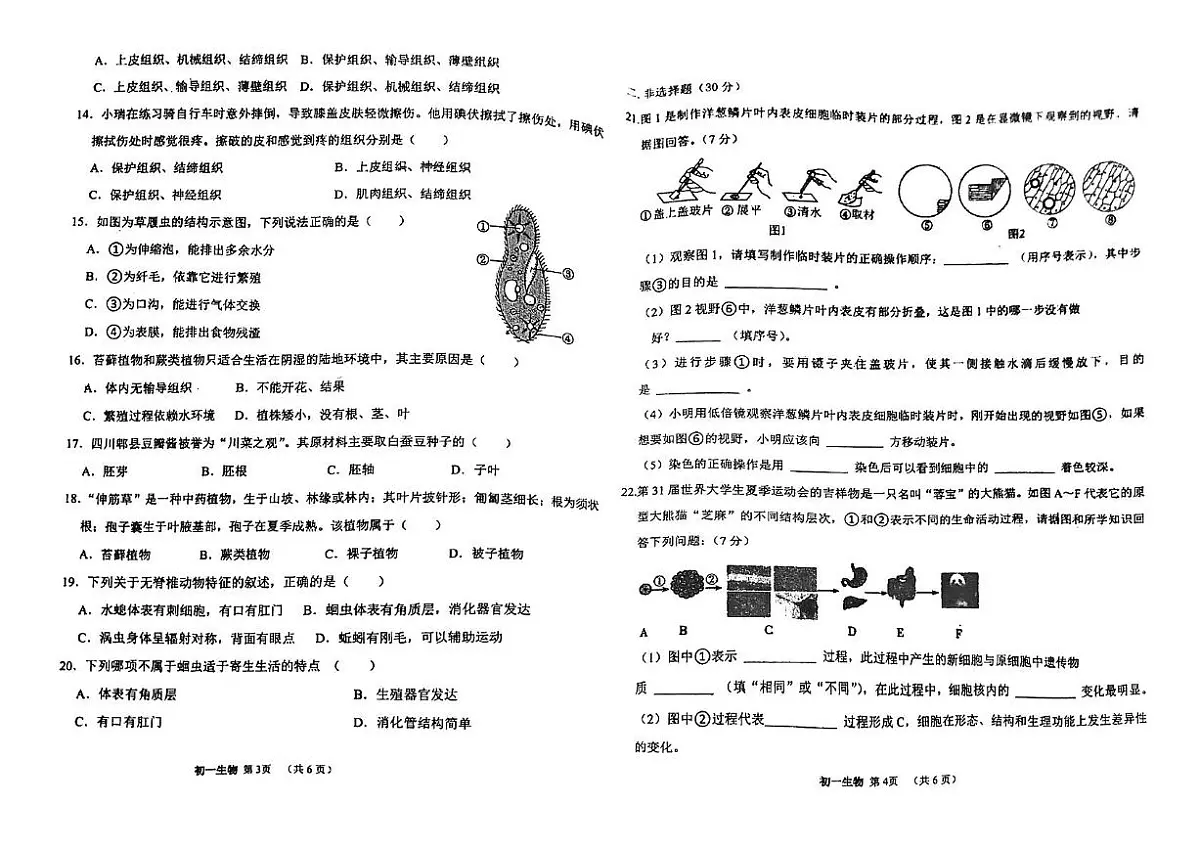 吉林省松原市宁江区油田第十二中学2025-2026学年七年级上学期期中考试生物试卷第2页