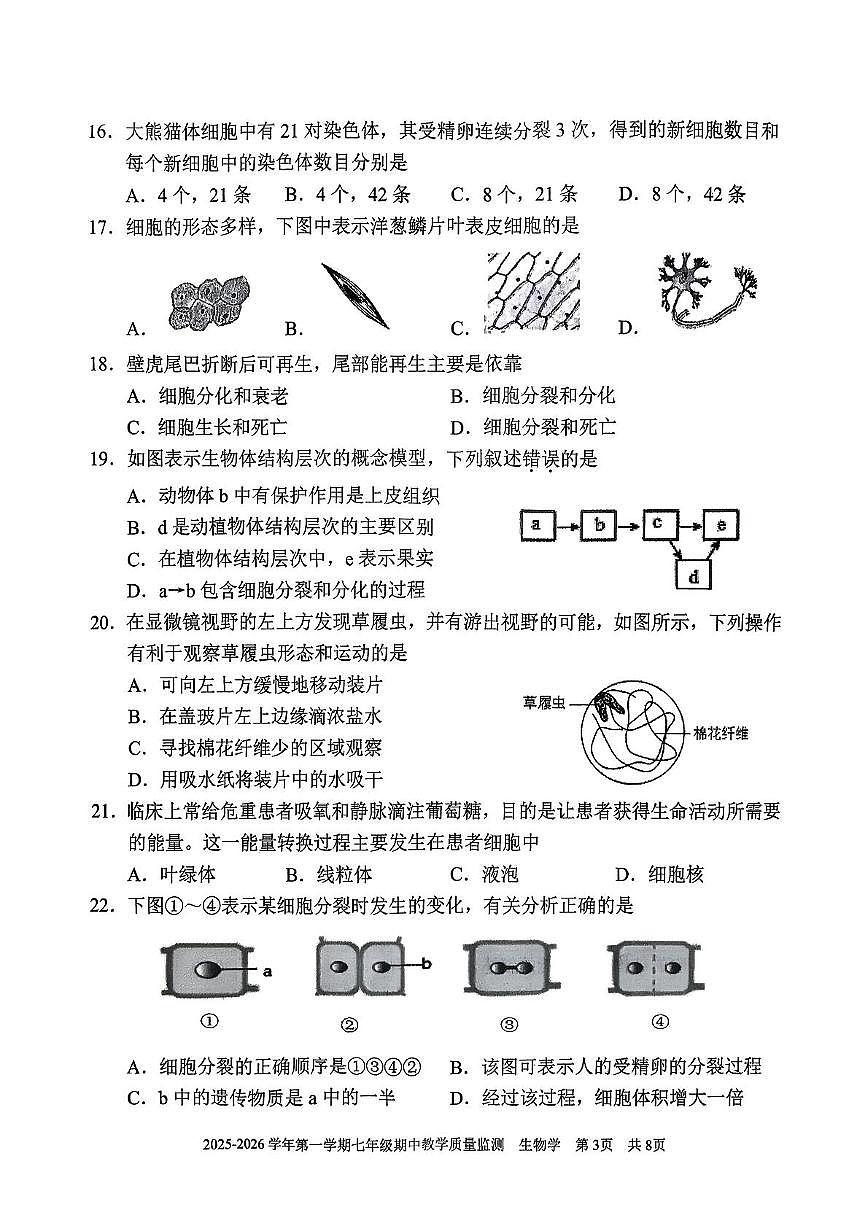 福建省三明市尤溪县2025-2026学年七年级上学期11月期中生物试题第3页