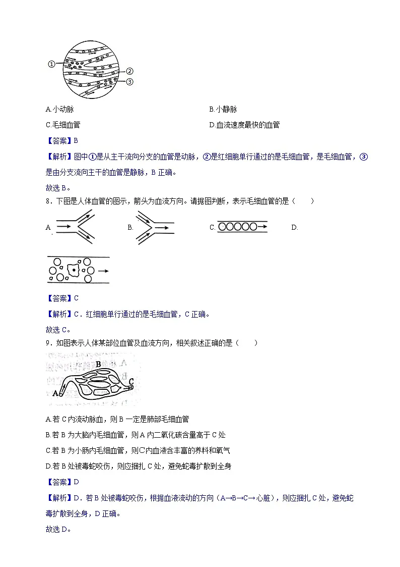 【学霸题优】4.7人体的物质运输 单元检测卷(教师版)第3页