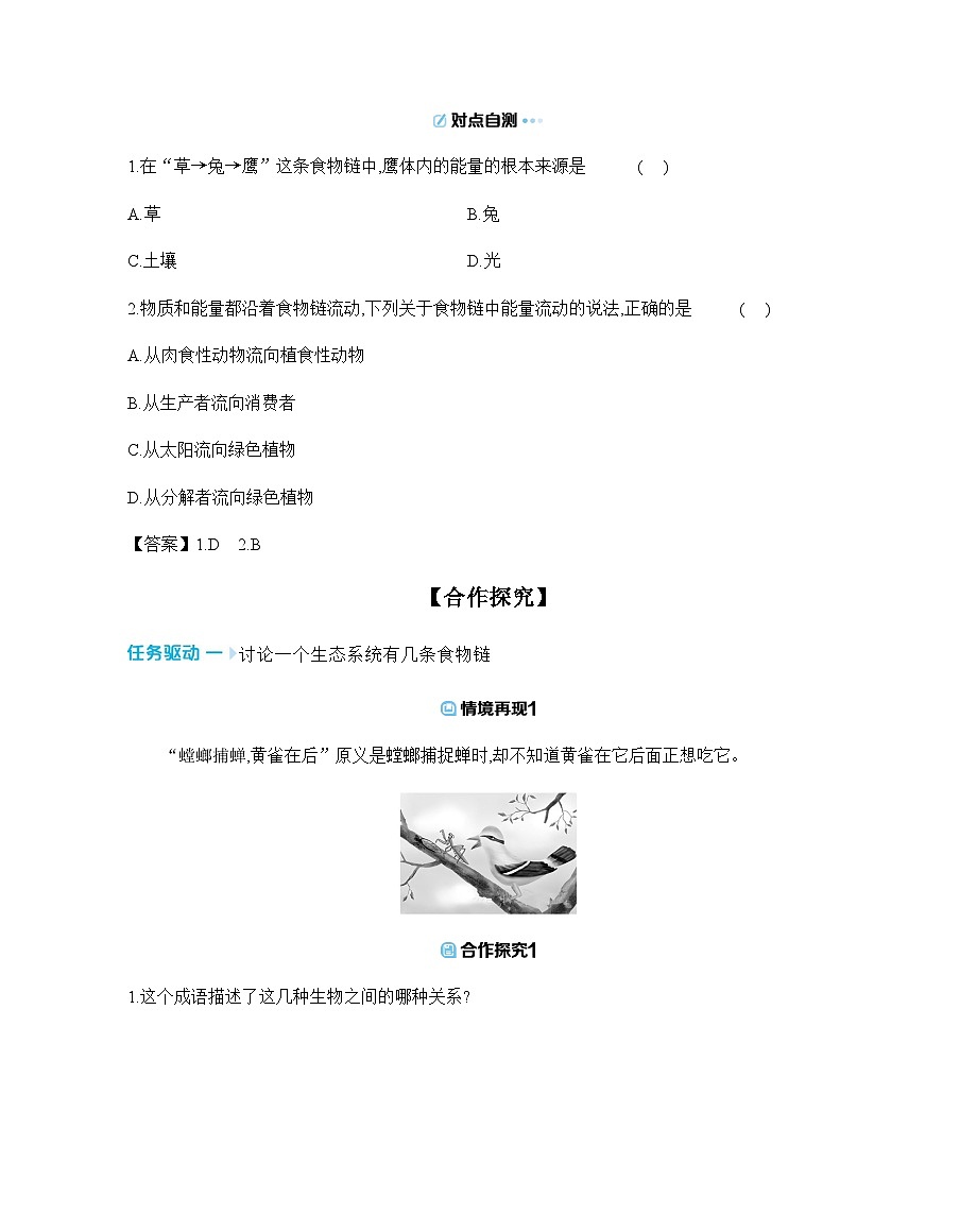 3.7.2 食物链和食物网 导学案 (含答案)苏教版初中生物学七年级下册第3页