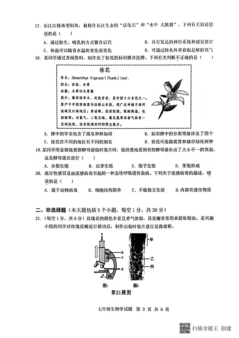 重庆市巴南区2024-2025学年七年级上学期1月期末生物试题第3页