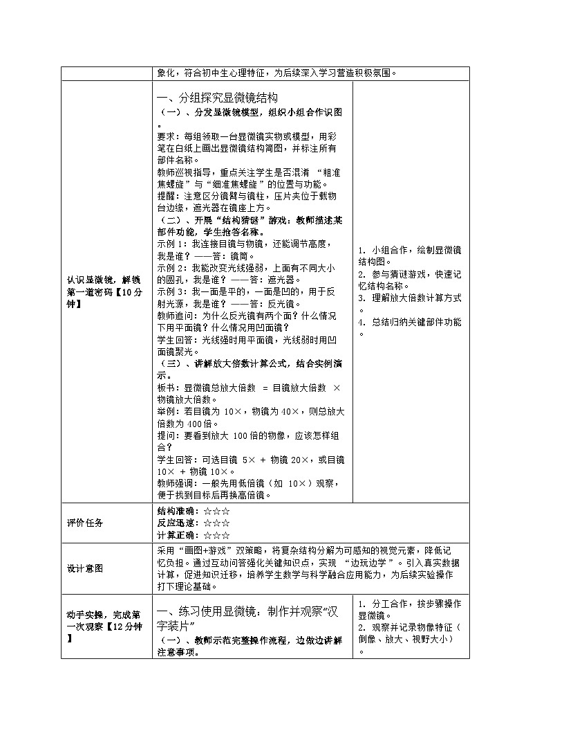 《1.1 走进生物学实验室》教学设计(表格版)-2025-2026学年苏教版(2024)生物七年级上册第3页