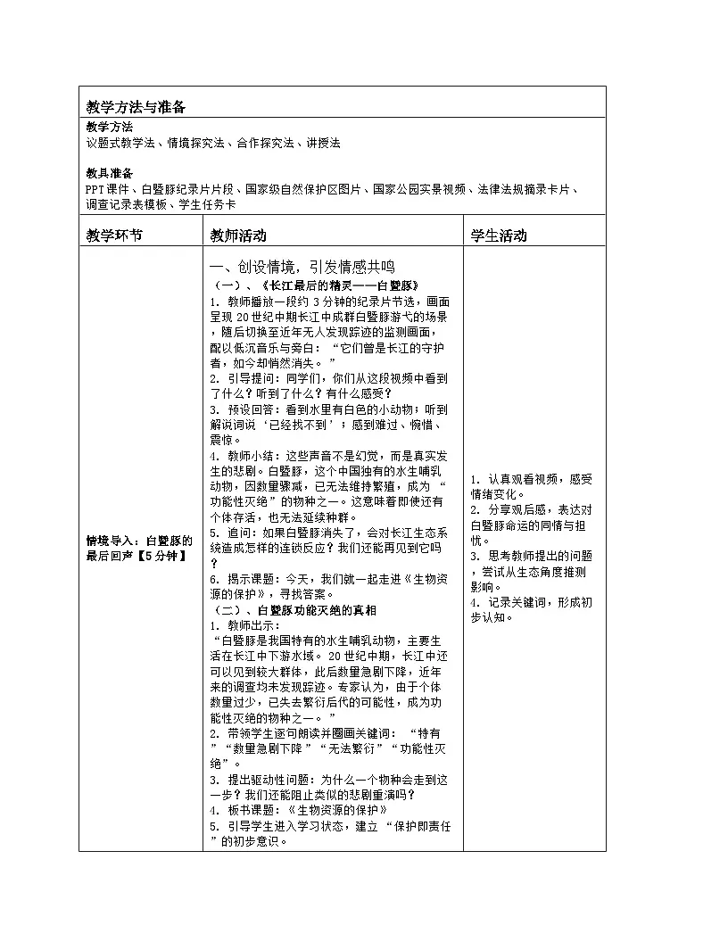 《6.3 生物资源的保护》教学设计(表格版)-2025-2026学年苏教版(2024)生物七年级上册第2页