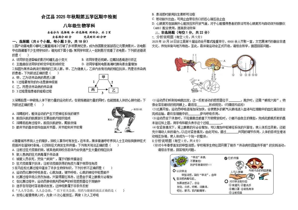 四川省泸州市合江县第五片区2025-2026学年八年级上学期期中联考 生物试题第1页