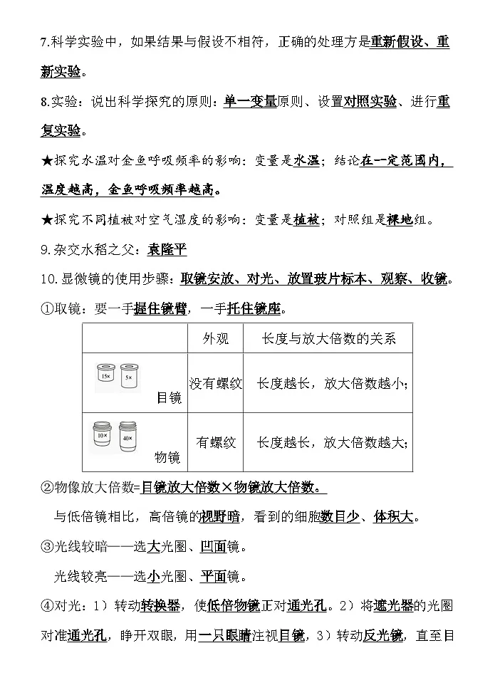 苏科版(2024)七年级上册生物期末复习背诵考点清单 讲义第2页