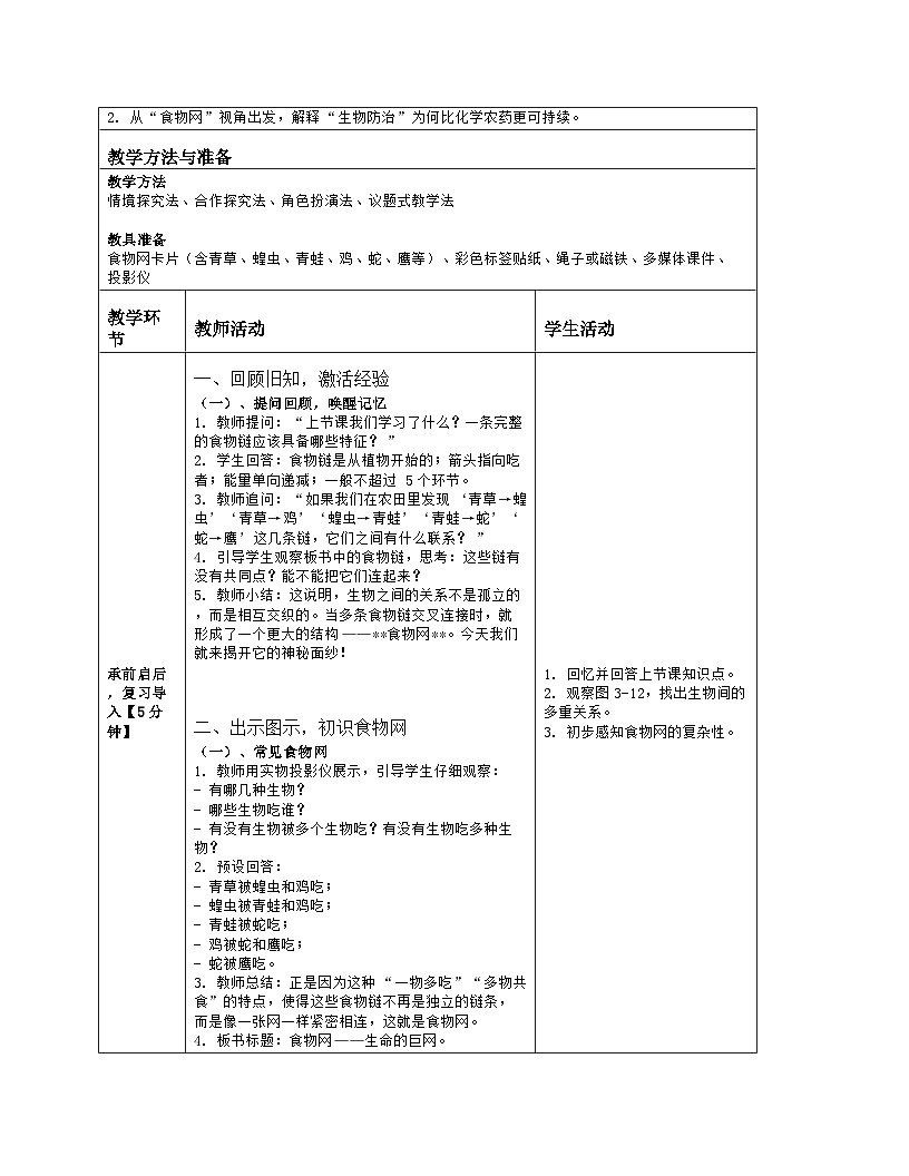 《3.2 生态系统中不同生物之间的食物关系(第二课时)》教学设计(表格版)-2025-2026学年苏科版(2024)生物七年级上册第2页
