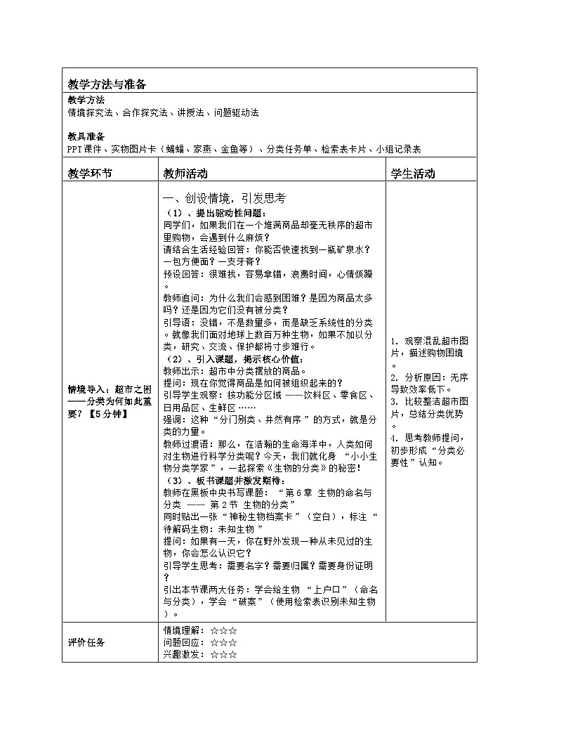 《6.2 生物的分类(第一课时)》教学设计(表格版)-2025-2026学年苏科版(2024)生物七年级上册第2页