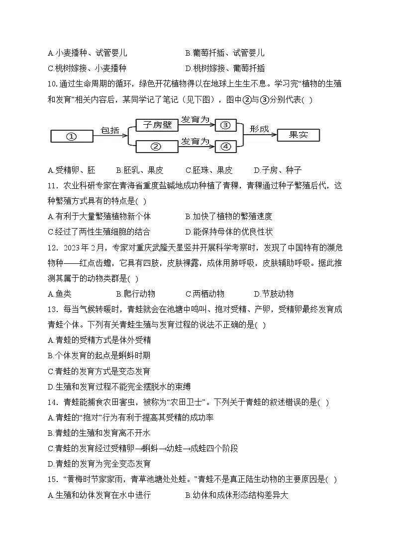 2026中考一轮复习专题四 生物的生殖和发育测试卷(含答案)第3页