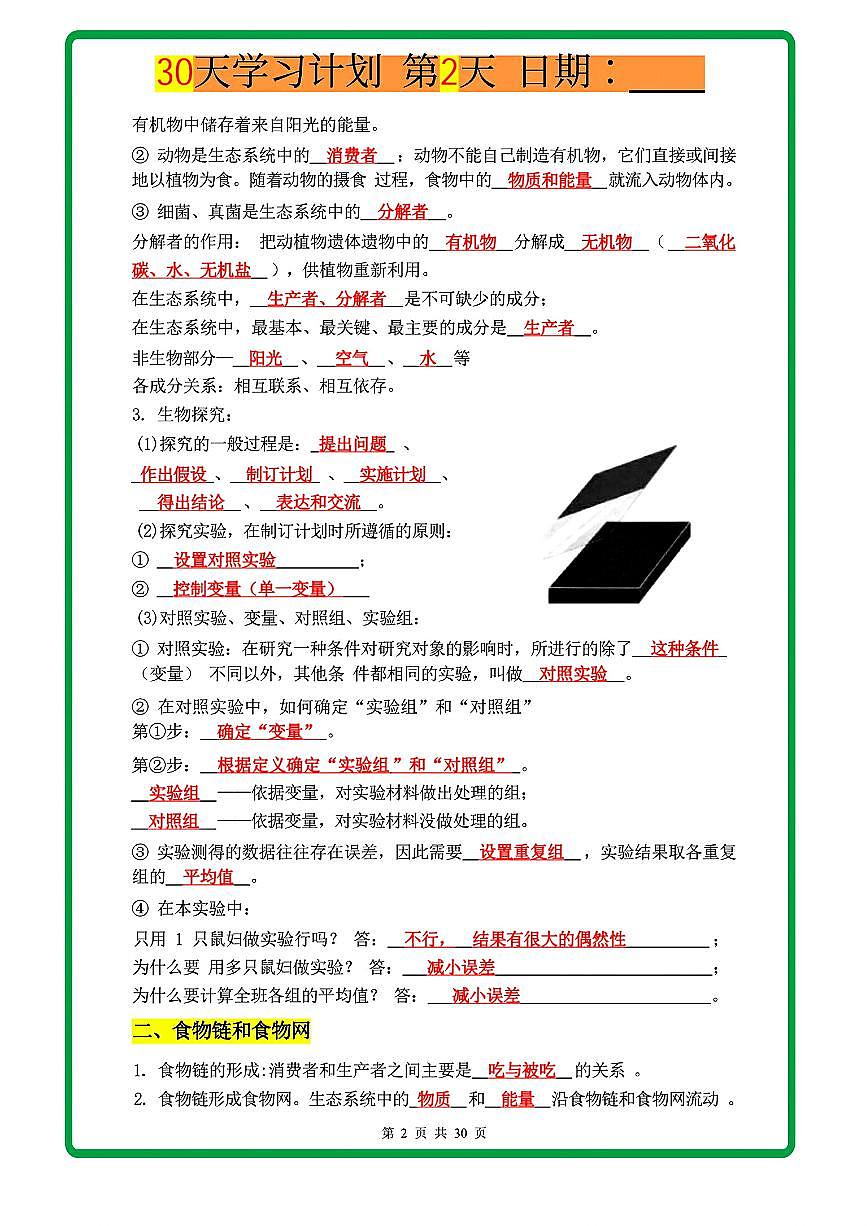 2024版人教版七年级上册生物期末知识点汇总第2页