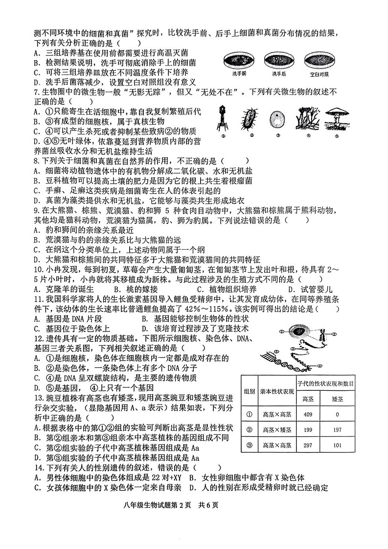 山东省临沂市罗庄区2024-2025学年八年级上学期期末考试生物试卷第2页