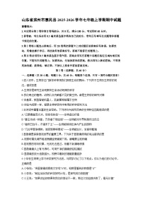 山东省滨州市惠民县2025-2026学年七年级上学期期中生物试卷(学生版)
