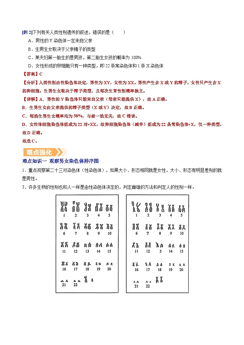6.2.4 人的性别决定(提升讲义)生物新教材人教版八年级下册(解析版)第3页