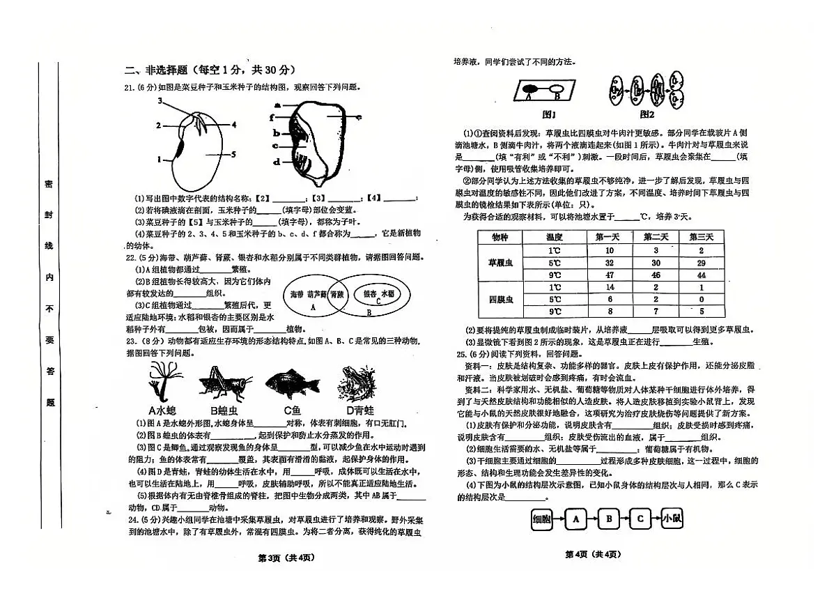 吉林省松原市前郭三中2024~2025学年度上学期前郭三中七年级阶段测试 生物试卷第2页