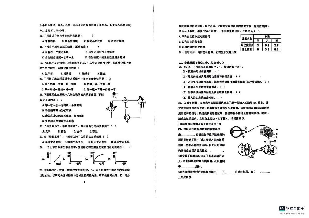 福建省厦门市音乐学校2025--2026学年八年级上学期生物试卷(月考)第2页
