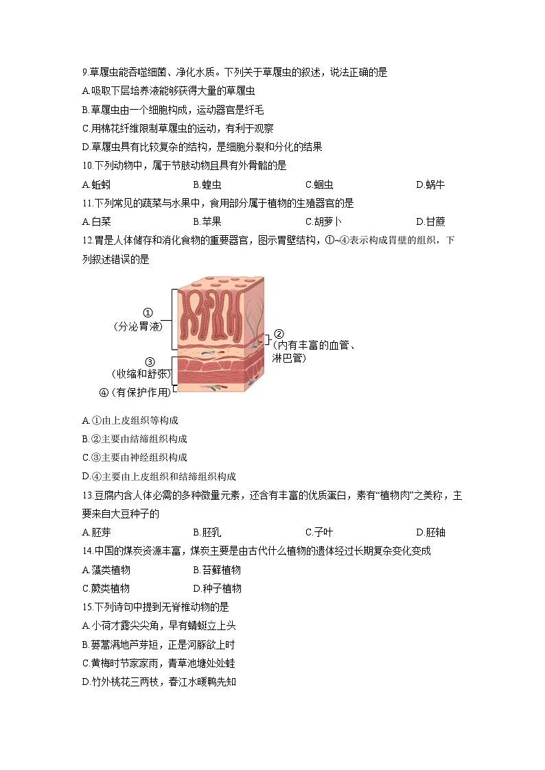 吉林省松原市2025-2026学年七年级上学期期末测试生物试卷(学生版)第2页