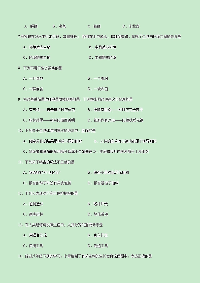 2024年中考生物(福建)第三次模拟考试(含答案)第2页