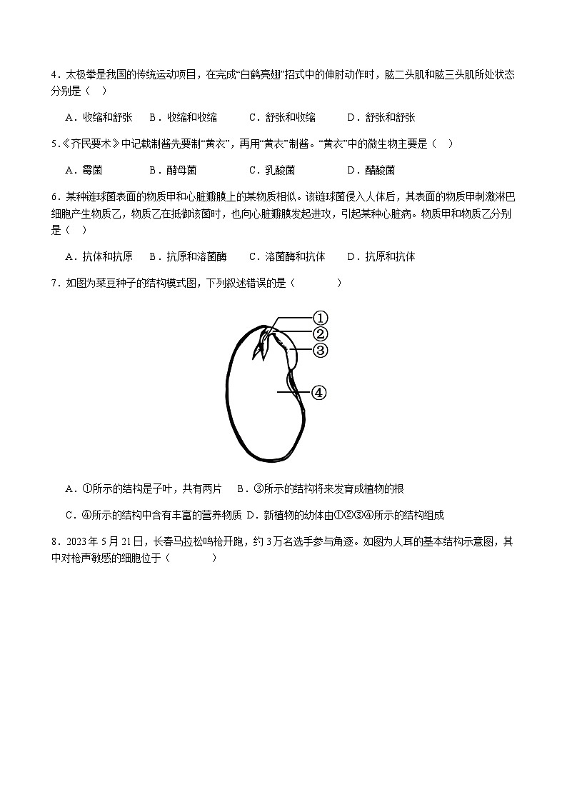 2024年中考生物(湖北省)第三次模拟考试(含答案)第2页