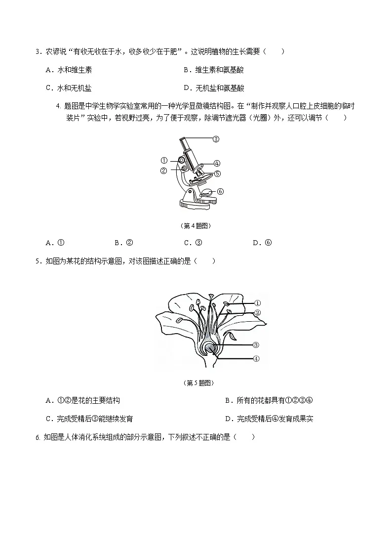 2024年中考生物(吉林)第二次模拟考试(含答案)第2页