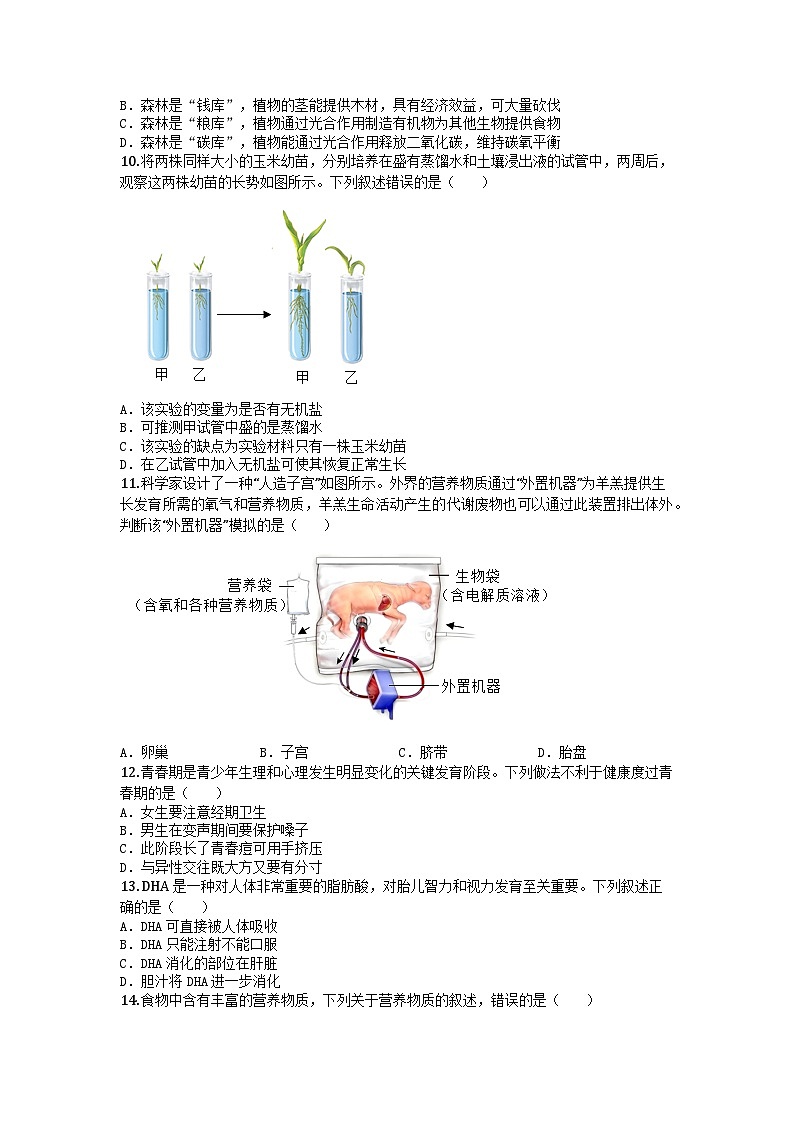 河南省郑州市郑州高新技术产业开发区2024-2025学年七年级下学期期末生物试题第3页