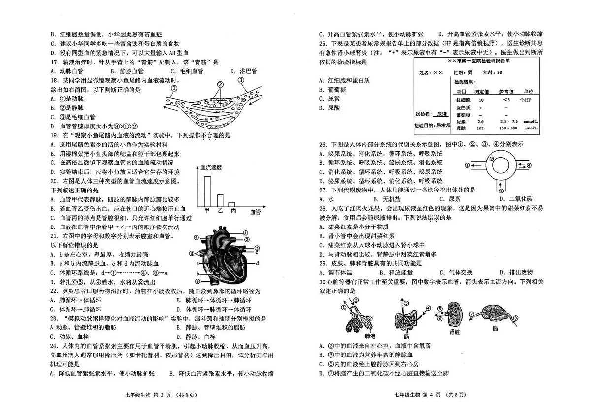 广东省肇庆市第一中学2024-2025学年八年级上学期期末考试生物试卷第2页
