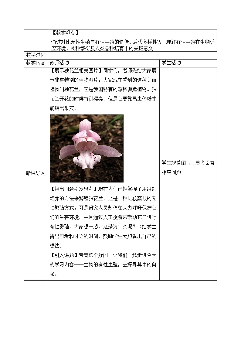 人教版2024初中生物八下6-1-2《有性生殖》教学设计第2页