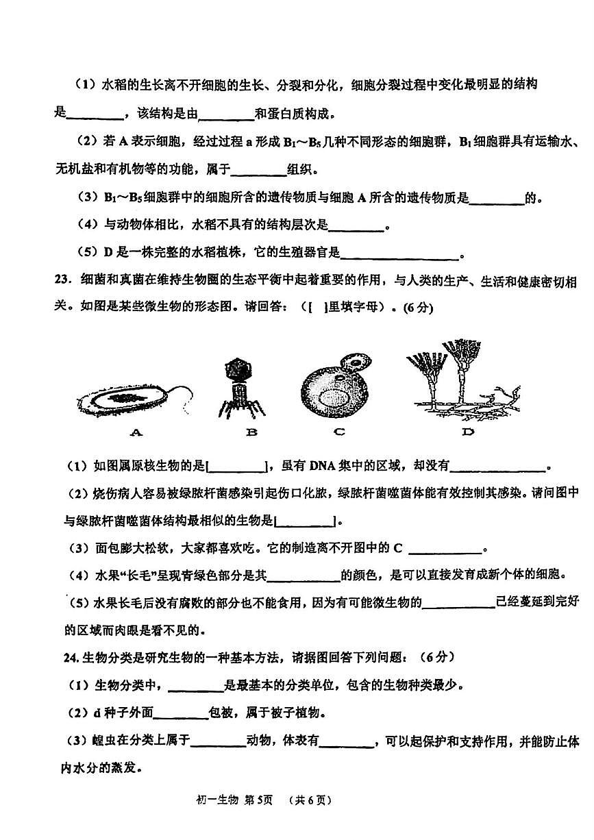吉林省松原市宁江区油田第十二中学2025-2026学年七年级上学期1月期末生物试题第3页