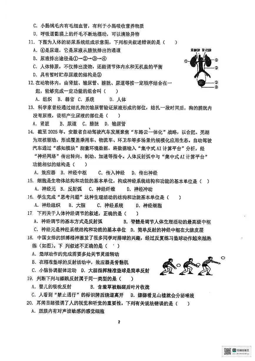 甘肃省张掖市甘州区第一中学2025-2026学年八年级上学期1月期末生物试题第2页