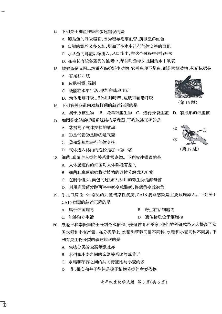 吉林省松原市宁江区第一中学2025-2026学年七年级上学期1月期末生物试题第3页