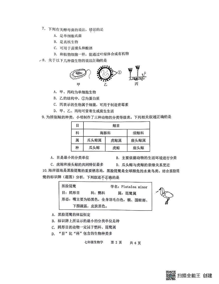 辽宁省沈阳市第四十三中学2025-2026学年七年级上学期生物期末试题第2页