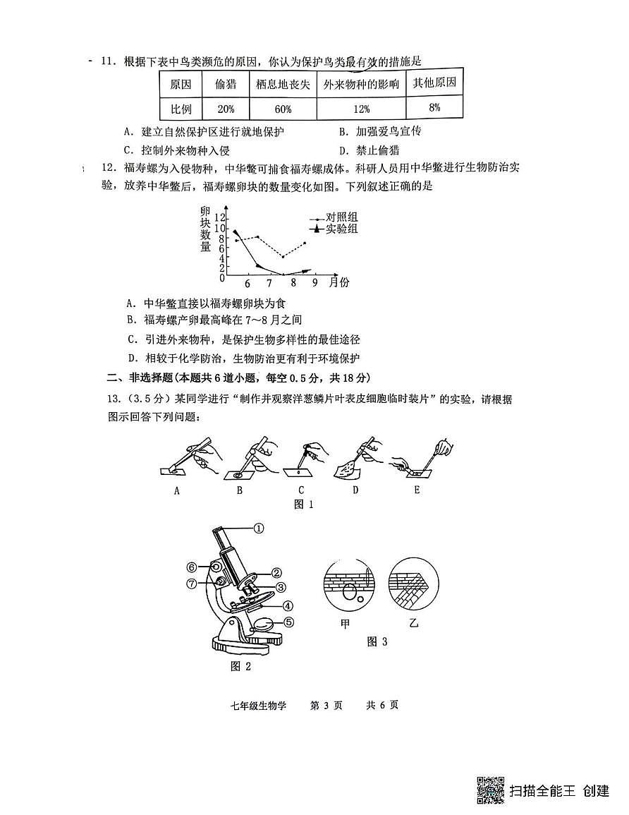 辽宁省沈阳市第四十三中学2025-2026学年七年级上学期生物期末试题第3页