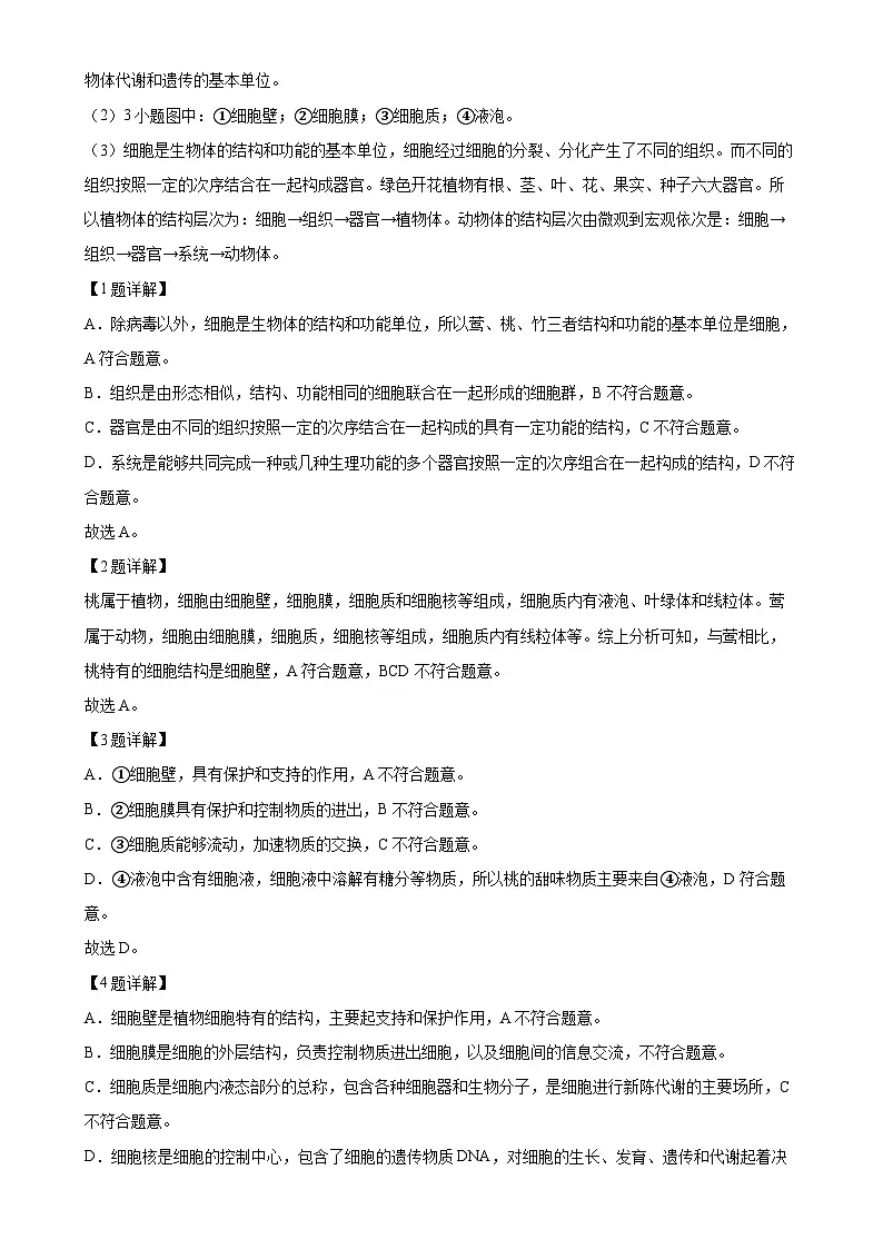 福建省莆田市涵江区第二片区七年级上学期期中生物学试题(解析版)-A4第2页