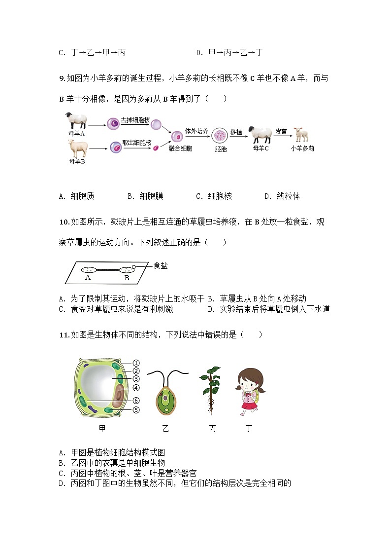 河南省驻马店市正阳县2024-2025学年七年级上学期期末生物试题第3页