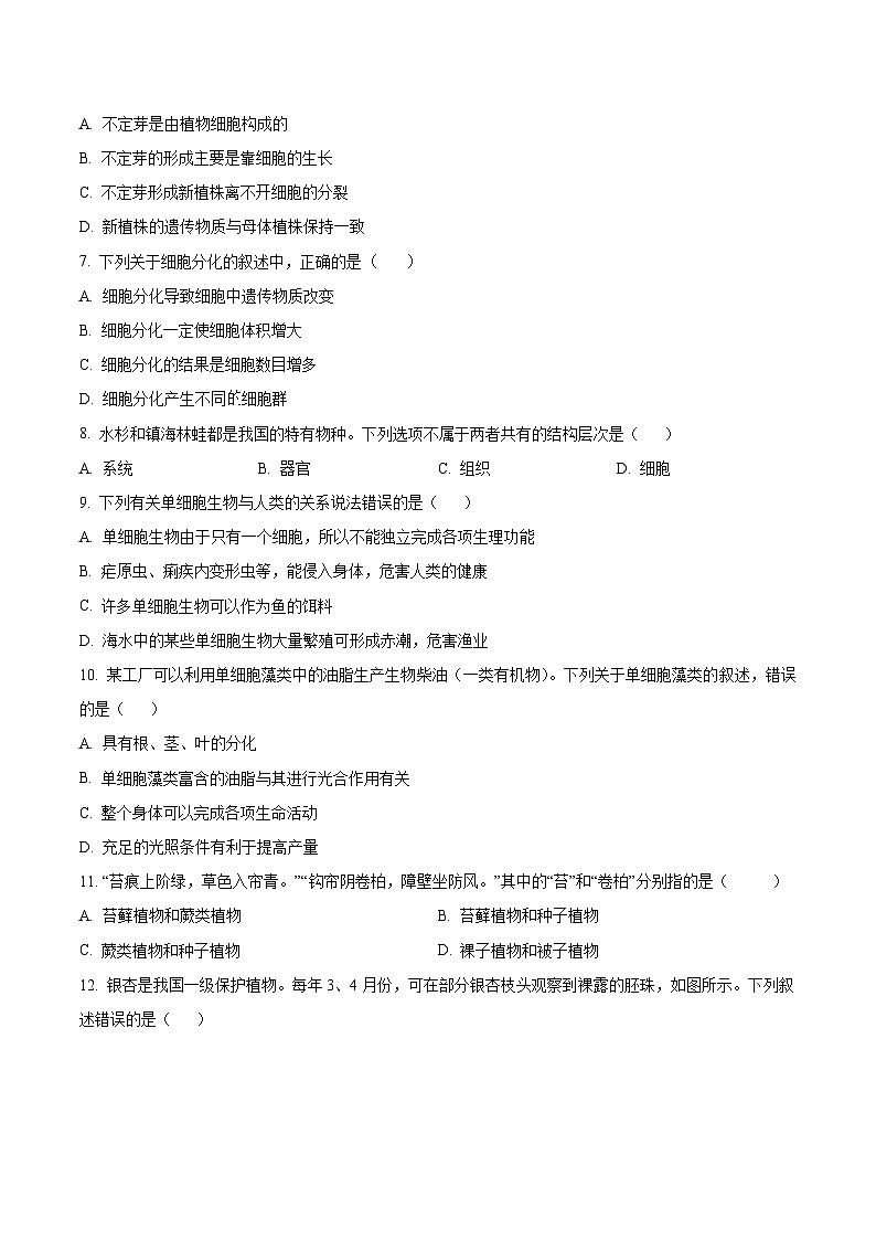 安徽省安庆市岳西县五校联考2025-2026学年七年级上学期12月月考生物试题第2页