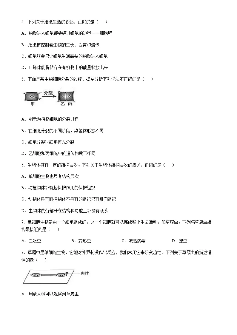河南省南阳市十校联考2025-2026学年七年级上学期期末生物试题 (含答案)第2页