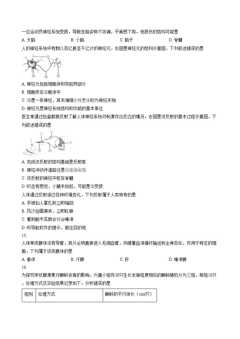 云南省昆明市官渡区2025_2026学年八年级上学期期末生物试卷(文字版,含答案)第3页